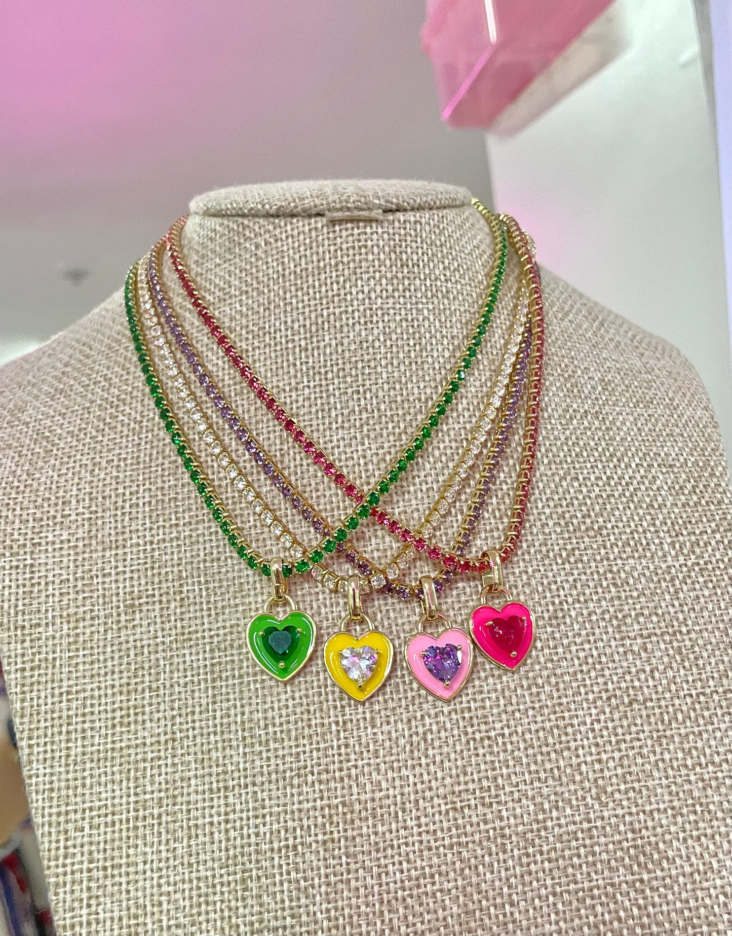 Cadena tenis de acero inoxidable con dije de corazón